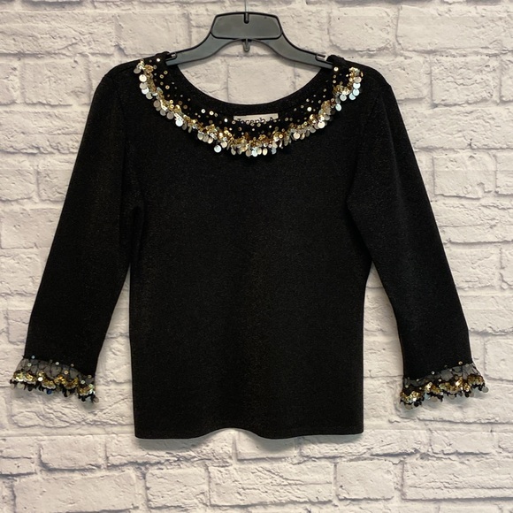 Joseph A. Shimmering Black Sweater with Gold and Silver Sequins Sz L - Picture 1 of 11